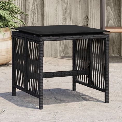 Taburetes de jardín con cojines 4 uds ratán PE negro 41x41x36cm vidaXL (1/5)