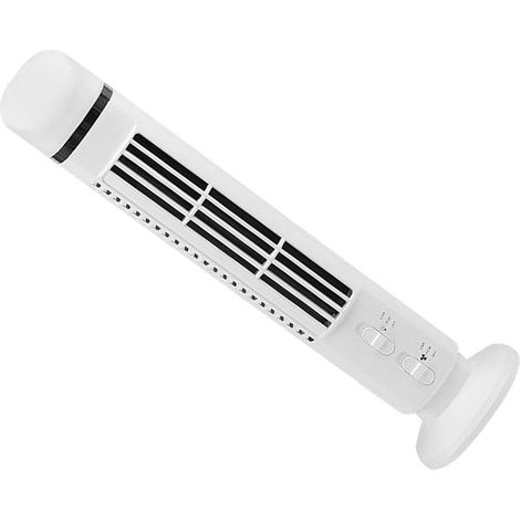 Ventilateur vertical électrique sans pales, alimentation USB, multifonctionnel, sur pied, avec éclairage blanc.