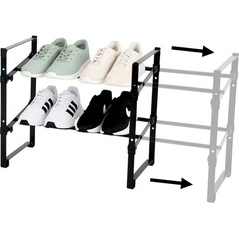 Étagère à Chaussures Extensible à 2 Niveaux Tötem - 45,580 x 24 x 39,5 cm - Idéal pour entrée ou Chambre - Organisateur pour 12 Paires de Chaussures - Acier et Plastique PP - Noir (1/5)