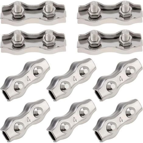 10 M4 Duplex-2-Pfosten-Kabelklemmen aus Edelstahl 304 für Doppelbolzen-Kabelklemmen mit 0,3 cm Durchmesser (1/4)