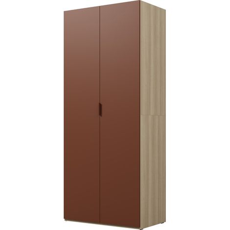 Armoire CALMIA terracotta et chêne clair 90 cm avec penderie et étagères