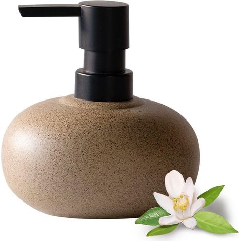 Dispenser in ceramica con struttura in pietra vintage, bottiglia in ABS nero per sapone per le mani, shampoo, balsamo per bagno e cucina (300 ml/10,14 once) (1/5)