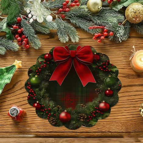 Sets de table de Noël style américain, dessous de plat antidérapants et isolants thermiques pour cuisines de restaurant, résistants aux taches et à l'usure, en stock - Lot de 4 pièces (vinyle) 36 x 36