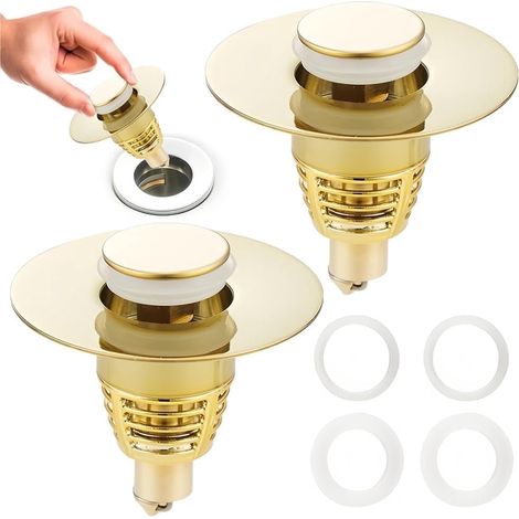 2er-Packung Abflusssiebe aus gebürstetem Nickel für Waschbecken, Edelstahl-Waschbeckenstöpsel mit Haarfänger (1/3)