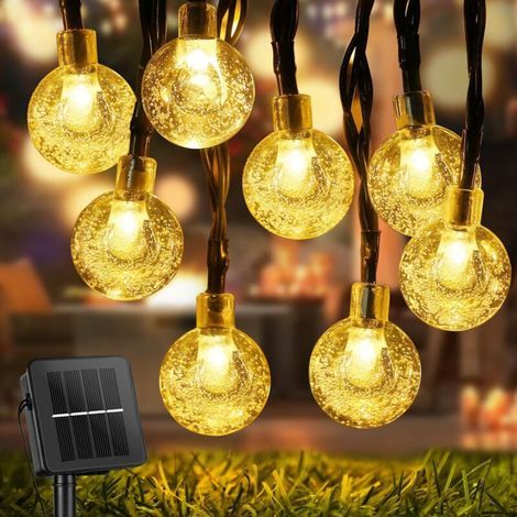 FENOPLASTICAGuirlande Solaire Exterieur, 9M 60LEDs Guirlande Lumineuse Exterieure, 8 Modes IP65 Étanche Guirlande Lumineuse Exterieure Solaire pour Jardin, Cour, Mariage, Fête, Décoration (Blanc Chaud (1/5)