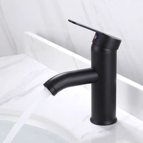 Grifo mezclador de lavabo de acero inoxidable para baño, mezclador de agua fría y caliente, color negro, 1 unidad (1/2)