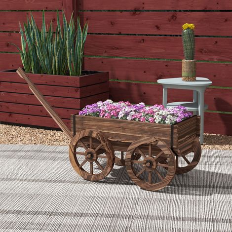 Fioriera con ruote 61x31x17.5 cm marrone in legno con manico e fori di drenaggio (1/5)