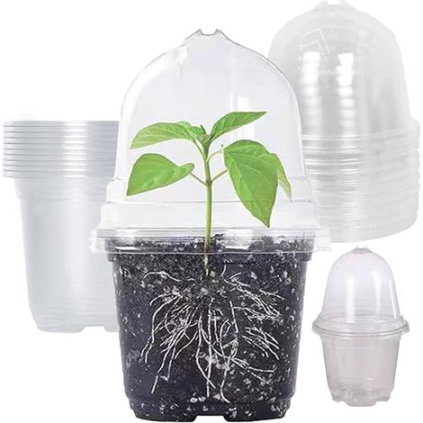 10 Pcs Pots de culture avec couvercles d'humidité - Pots de fleurs ronds - Petits pots en plastique pour plantes - Pots pour pépinière - Pots pour semences, boutures, plantes succulentes (1/5)