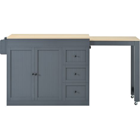 Isola da cucina mobile grigia con piano estensibile, vani portaoggetti e cassetti MODENUIT (1/5)