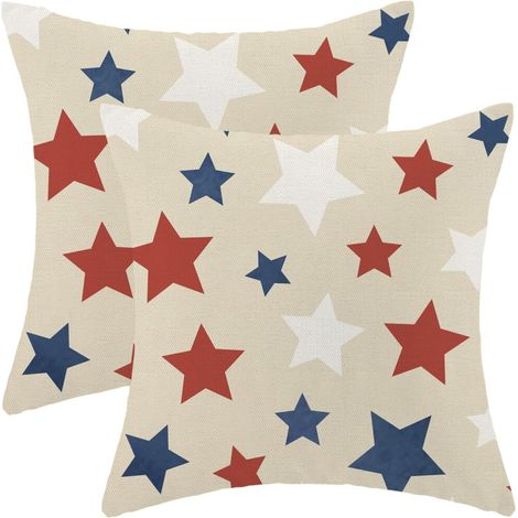 Taies d'oreiller sur le thème du 4 juillet, 50 x 50 cm, ensemble de 2 pièces, housses de coussin patriotiques en lin à étoiles rouges/bleues/blanches, convenant aux canapés, aux lits et à une utilisat