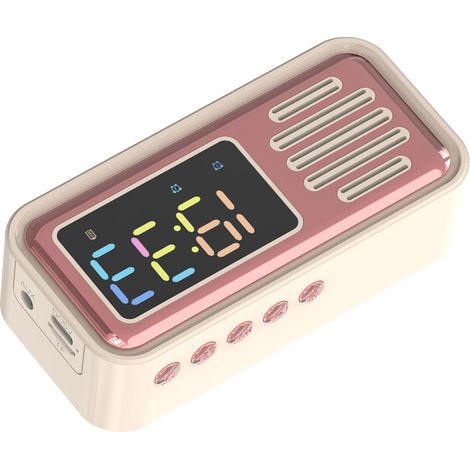 Tragbarer, innovativer Vintage-Tischwecker mit Bluetooth-Lautsprecher und farbigem LED-Display, Beige (1/5)