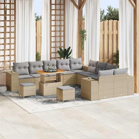 Gartensofa-set mit Kissen 13 pcs Beige und Hellgrau Poly-Rattan (1/5)