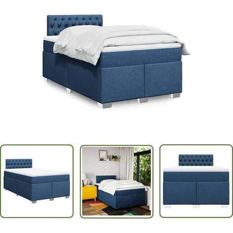 vidaXL Boxspringbett mit Matratze Blau 120x190 cm Stoff