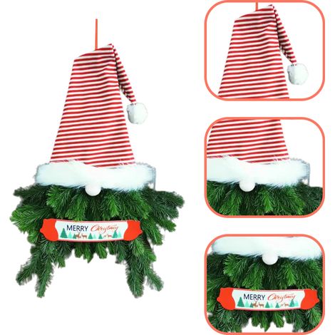 Weihnachtszwergkranz mit Kiefernnadeln, Türdekoration im Landhausstil, Bühnenschild-Dekoration für Bauernhausveranda, drinnen und draußen (1/5)