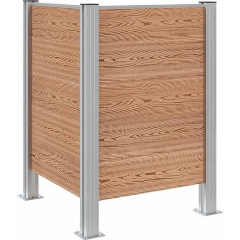 Clôture de poubelle marron, mesurant 85 x 85 x 115 cm, en aluminium et composite bois-plastique (WPC). (1/5)
