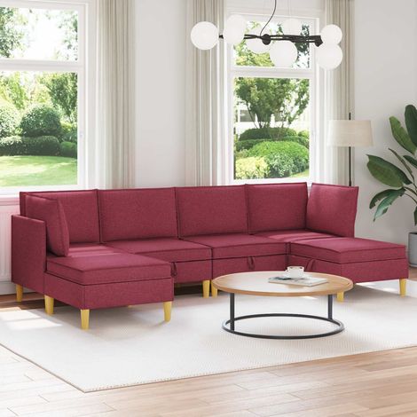 vidaXL Modular Sofa Set mit Stauraum 6 pcs Weinrot Stoff (1/5)