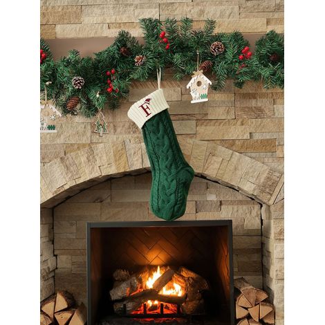 Chaussette De Noël - Tricotée En Acrylique - Brodée Avec Initiales - 50 Cm - Décoration Cheminée Familiale - 1 Pièce (1/5)