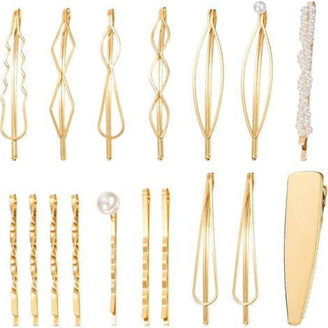 17 goldene Haarspangen, Haarnadeln aus blondem Metall, dekorative Haarklammern aus Gold, blonde Haarschmuck-Accessoires für Mädchen und Frauen (1/4)