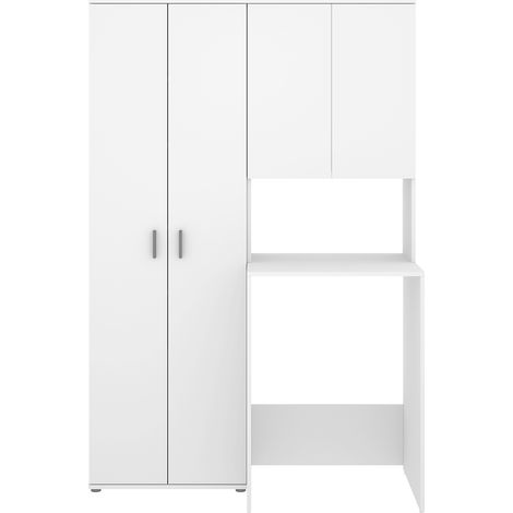 Meuble de buanderie avec colonne de rangement et espace lave-linge coloris Blanc - Longueur 124,3 x Profondeur 62 x Hauteur 190 cm (1/4)