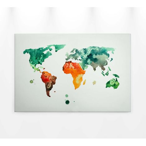 Tableau aquarelle vert et orange | Tableau sur toile moderne pour chambre d'enfant | Tableau décoration carte du monde - 0,9 x 0,6 m (1/5)