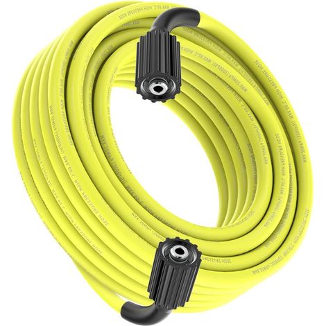 1/4 Pressure Washer Hose 10M,Power Kink Free High Pressure Hose M22 14MM Solid Fittings Pressur Washer Replacement, Yellow (1/5)
