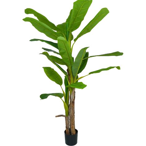 Pianta Artificiale di Banano alta 210cm con 3 Tronchi in Legno Naturale e Foglie in PE Ultra Realistiche Albero Tropicale Finto Arredo Interno Casa Ufficio Hotel locali commerciali d'arredo elegante