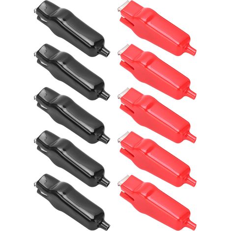 Lot de 5 pinces crocodile 20A 25mm, manchon PVC isolant, connecteur batterie, test électrique, ressort acier, alimentation (1/5)
