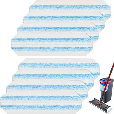 Recharge de balai en microfibre lavable et réutilisable, compatible avec le balai plat H2prO. Bleu, lot de 8. (1/5)