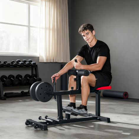 Établi de jambes - acier - élévateur de mollets - noir - avec roues - équipements sportifs pour les exercices de à la maison - Idéal (1/4)