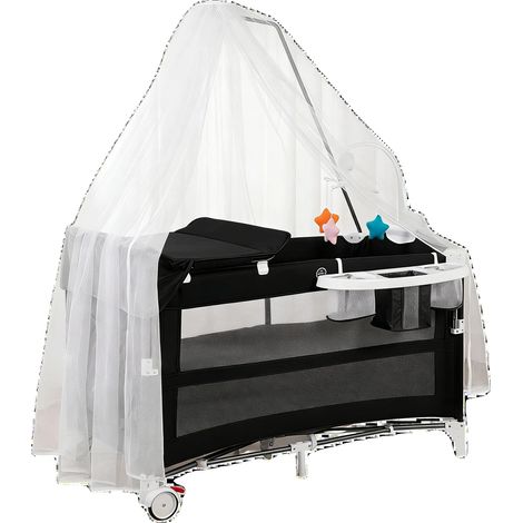 Lit de bébé portable, polyvalence 4-en-1, hauteur réglable, X6602-BLACK (1/2)