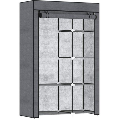Armoire penderie multi-rangement - 6 étagères, 1 barre - non tissé gris (1/4)