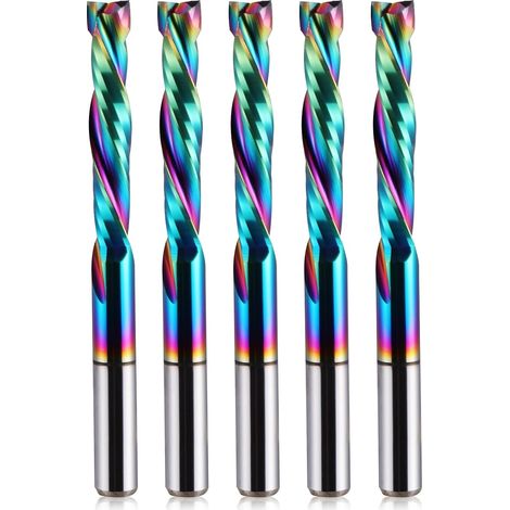 Lot de 5 fraises à queue en carbure hélicoïdal avec revêtement DLC, coupe UP-Down, fraise à bois de 4 mm, diamètre de coupe de 4 mm, 22 mm (1/5)