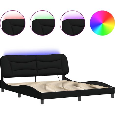 Lit double - lit simple - Cadre de lit avec LED Hvar noir 180x200 cm tissu fr5237 - Maison La Vie (1/5)