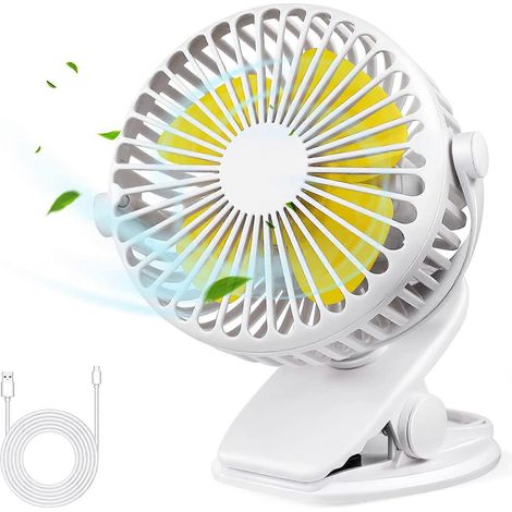 Ventilateur USB silencieux, ventilateur de bureau portable USB avec batterie rechargeable, 3 vitesses, rotation à 360° pour un refroidissement optimal. (1/5)
