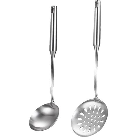 Ustensiles De Cuisine En Acier Inoxydable - Outils De Cuisson Tout Métal - Poignée Ergonomique Isolante - Crochet De Suspension - Lot De 2 Pièces (1/5)