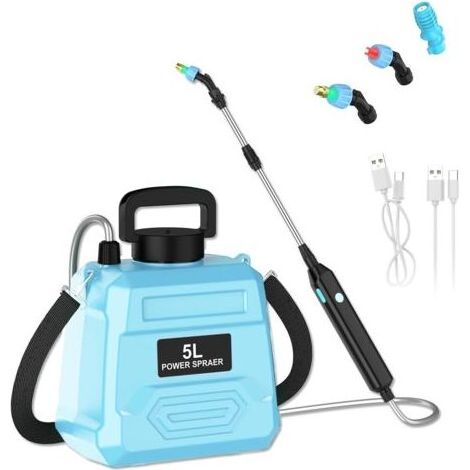 Pulvérisateur Électrique 5L, Pulvérisateur de Jardin sur Batterie 1800mAh, 2 Vitesses & Perche Télescopique, Pulvérisateur Automatique pour Désherbage, Pelouse et Entretien Extérieur (Blue) (1/5)
