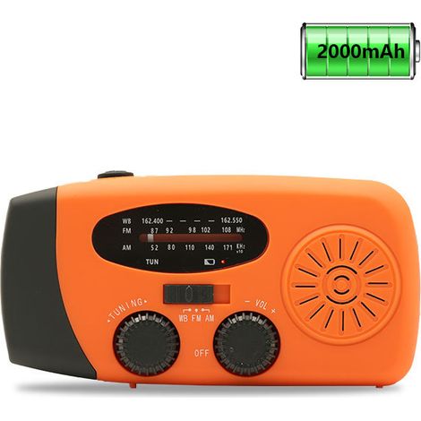 Filiyano – lampe torche LED – Radio d'urgence avec panneau solaire, manivelle, radio météo avec lampe torche LED, chargeur de téléphone portable