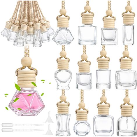 12Pièces Diffuseur Suspendu de Voiture 5ml/8ml/10ml  Bouteilles de parfum en verre rechargeables, diffuseur de parfum suspendu pour voiture, aromathérapie et décor rétroviseur (1/5)