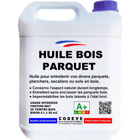 Codève Bois – Huile pour bois 5 L – Finition mate naturelle – Imperméabilisation et protection parquets – Compatible toutes essences