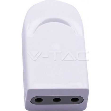 Prise simple V-TAC 10 A 2P+T avec sortie de câble droite, couleur blanche