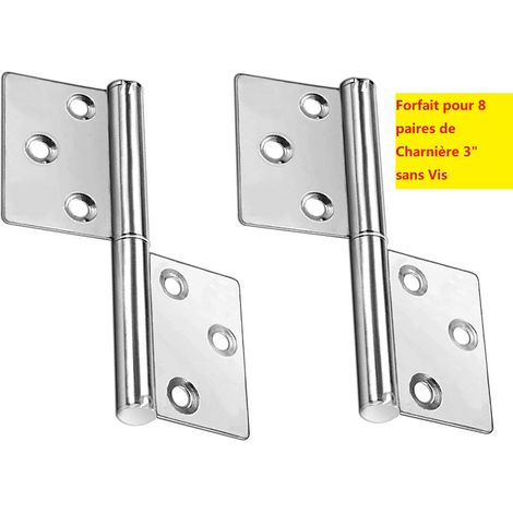 8 paires de charnières à drapeau en acier inoxydable de 3 pouces, charnières de porte amovibles, charnières de porte pivotant à 360 degrés, charnières de meuble silencieuses et repliables (1/5)