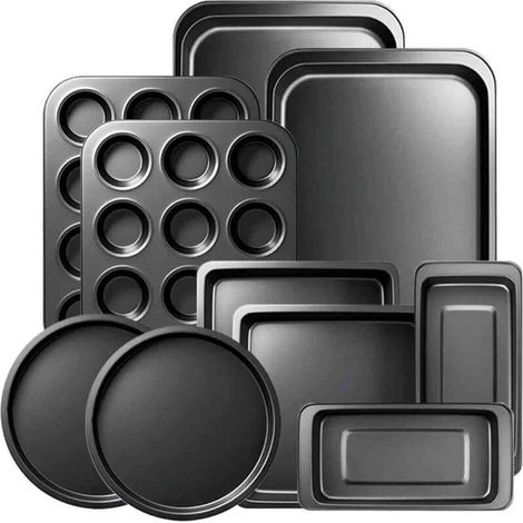 Ensemble de moules à pâtisserie antiadhésifs pour four : moule à gâteau rond/carré, moule à muffins, plaque à pâtisserie, ensemble de plaques à biscuits, accessoires de pâtisserie, noir de Noël (1/5)