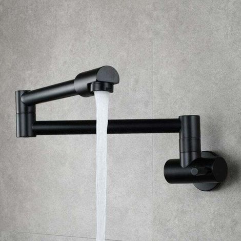 Grifo de cocina extractable de pared, mezclador para fregadero, multifunción, boquilla de agua fría, gyratorio 360°, color negro (1/4)