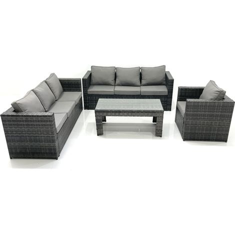 Fimous 7-Sitzer Polyrattan Gartensofa Set Couchtisch Sessel Dunkelgrau Gemischt