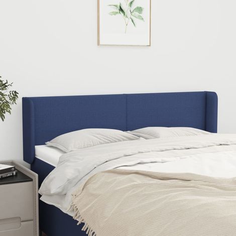 Tête de lit avec oreilles Style Classique Armoire de lit - Bleu 147x16x78/88 cm Tissu BV218837 - BonneVie (1/5)