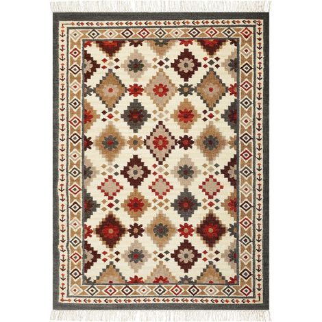 Tapis Kilim Multicolore en Laine 140 x 200 cm avec Frange Oriental Fait Main Ghukasavan (1/5)