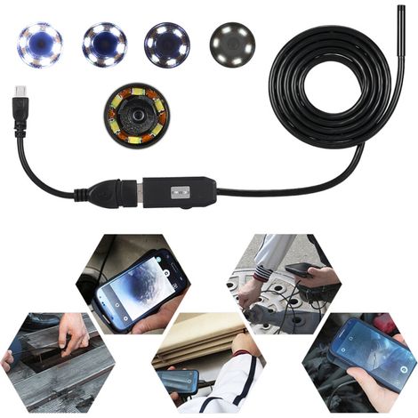 Endoscopio para teléfonos móviles Android, 0,3 MP con lente de 7 mm y 6 LED, interfaz USB, alcance de 2 metros. (1/5)