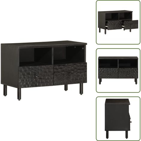 Mueble de TV moderno - vidaXL Mueble de TV madera maciza de mango negro 70x33x46 cm - Almacenamiento para TV