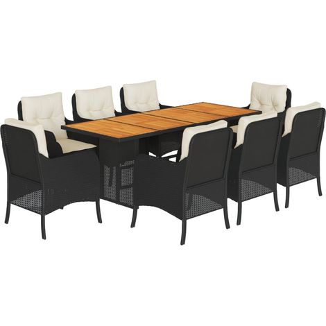 Maison Exclusive - 9-tlg. Garten-Essgruppe mit Kissen Schwarz Pol