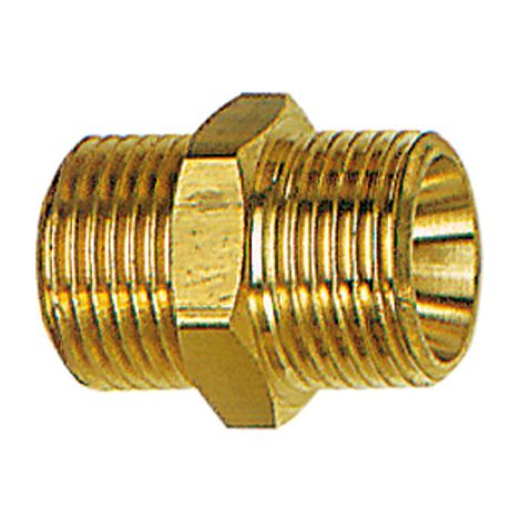 Riegler Doppelgewindenippel, zyl., M24x1,5 a., M24x1,5 a., SW 27, Messing (1/2)